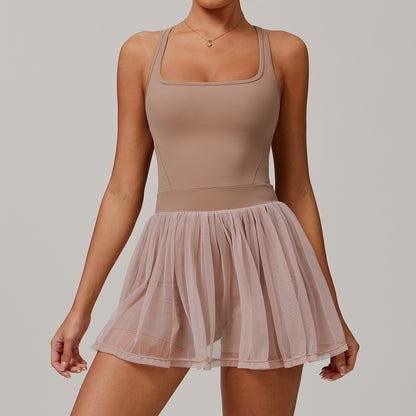 Tulle Layered Active Dress with Built-In Shorts