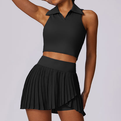 Power Play Pleated Skirt Set with Polo Crop