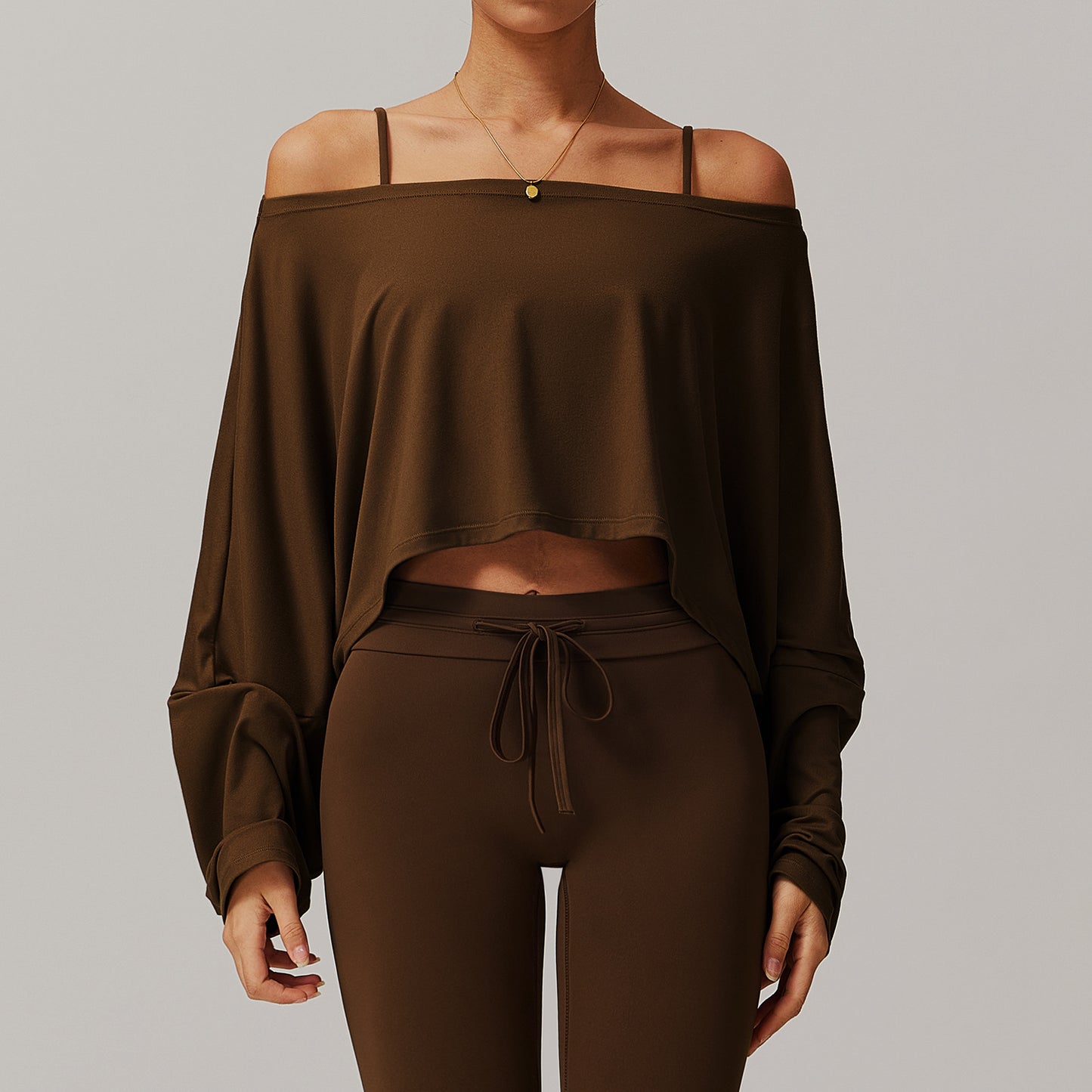 Off-Shoulder Lounge Set with Crop Pullover