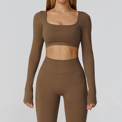 Square-Neck Long Sleeve Crop & Shorts Set
