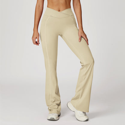 Cross-Waist Flare Pants with Pockets