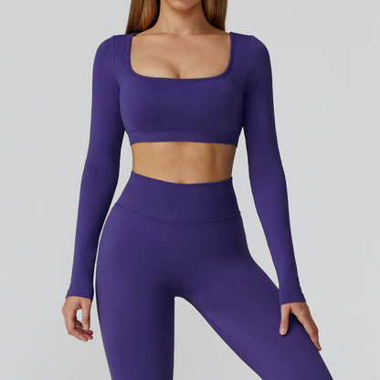 Square-Neck Long Sleeve Crop & Shorts Set