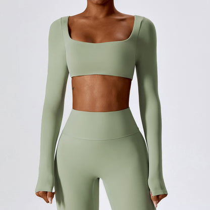 Square Neck Long Sleeve Crop Top
