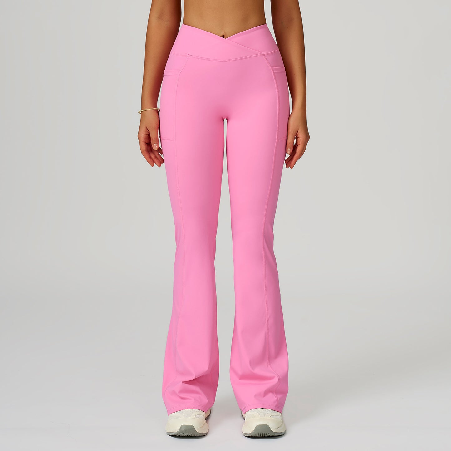 Cross-Waist Flare Pants with Pockets