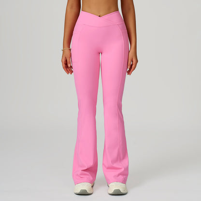Cross-Waist Flare Pants with Pockets