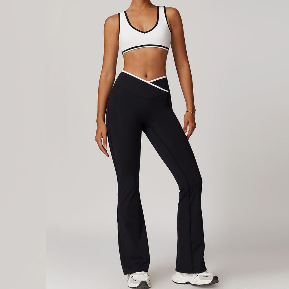 V-Neck Sports Bra & Crossover Flare Leggings Set