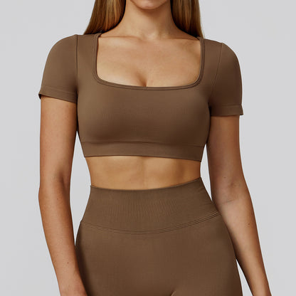 Square-Neck Short Sleeve Active Crop
