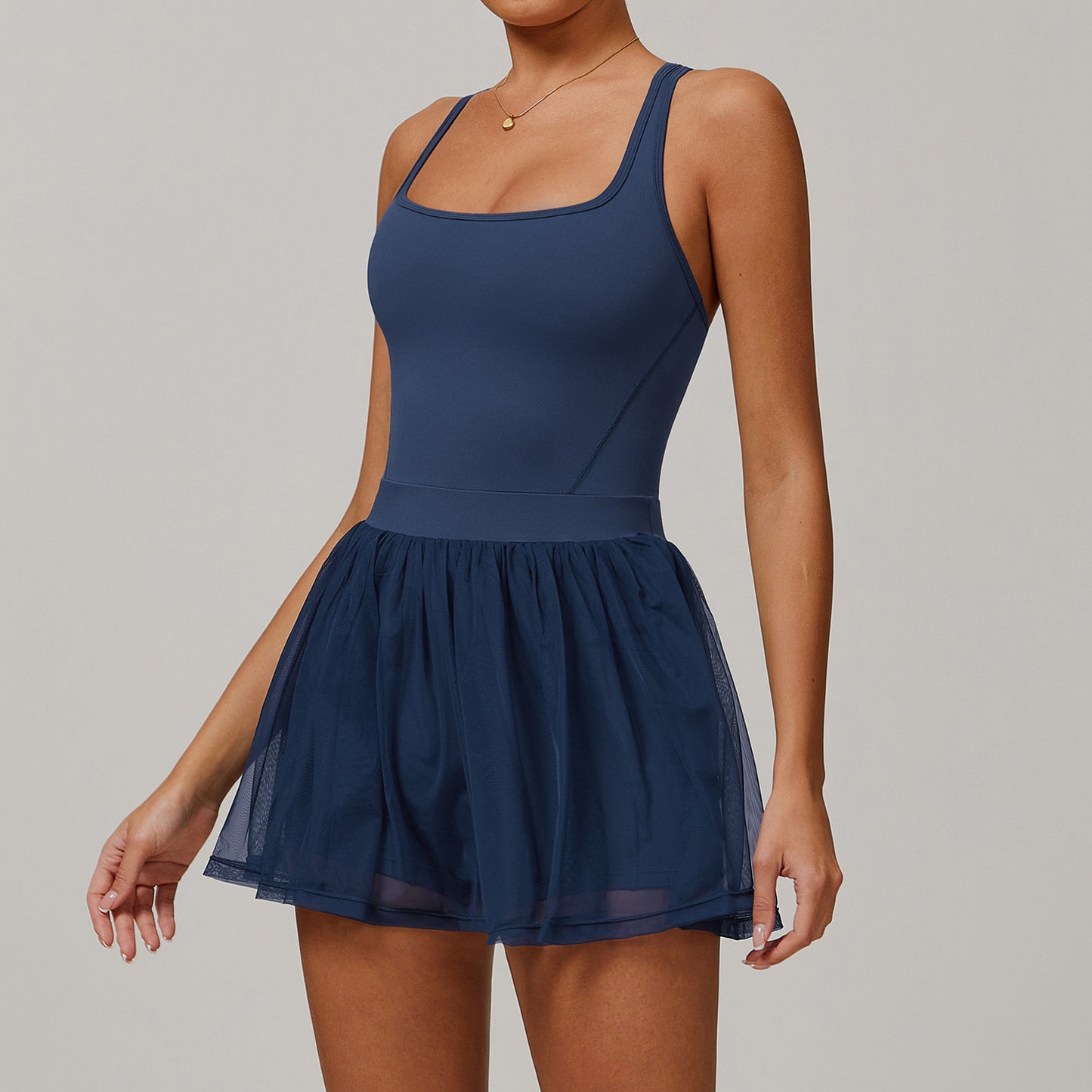 Tulle Layered Active Dress with Built-In Shorts