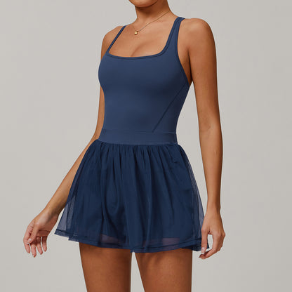 Tulle Layered Active Dress with Built-In Shorts