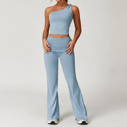 One-Shoulder Studio Crop & Flare Pants Set