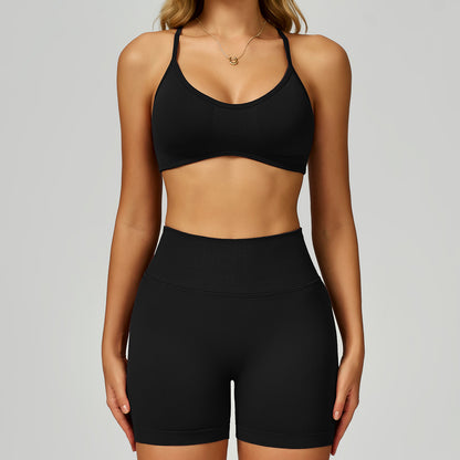 Strappy Sports Bra & High-Waist Biker Short Set