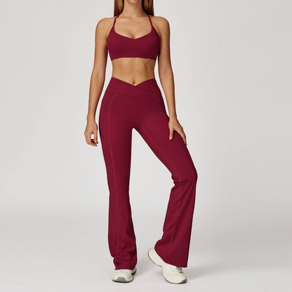 Strappy Sports Bra & Crossover Flare Leggings Set
