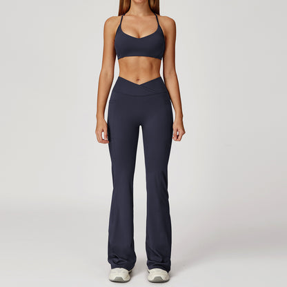 Strappy Sports Bra & Crossover Flare Leggings Set