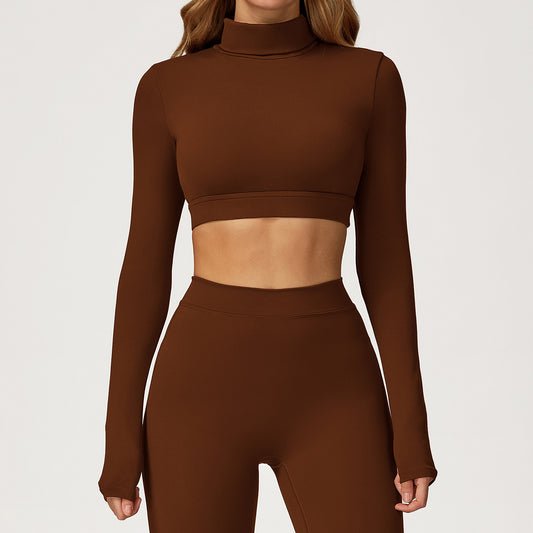 Turtleneck Long Sleeve OpeTopn-Back Crop