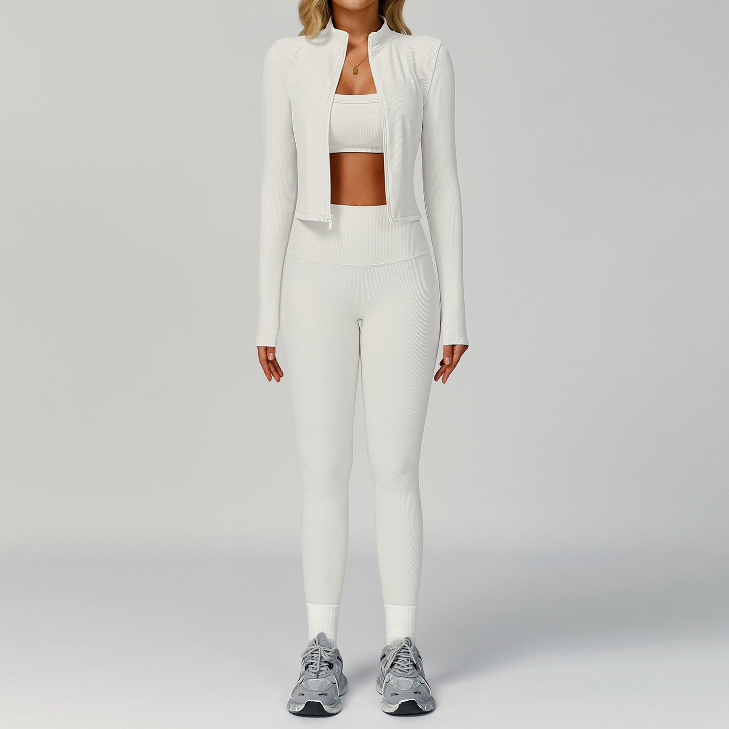 3-Piece Zip Jacket, Sports Bra & High-Waist Legging Set