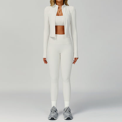 3-Piece Zip Jacket, Sports Bra & High-Waist Legging Set