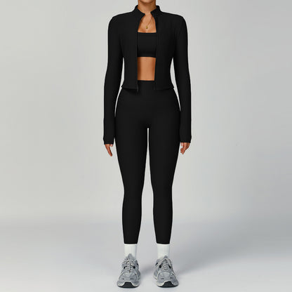 3-Piece Zip Jacket, Sports Bra & High-Waist Legging Set