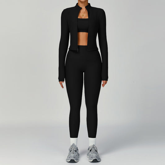 3-Piece Zip Jacket, Sports Bra & High-Waist Legging Set