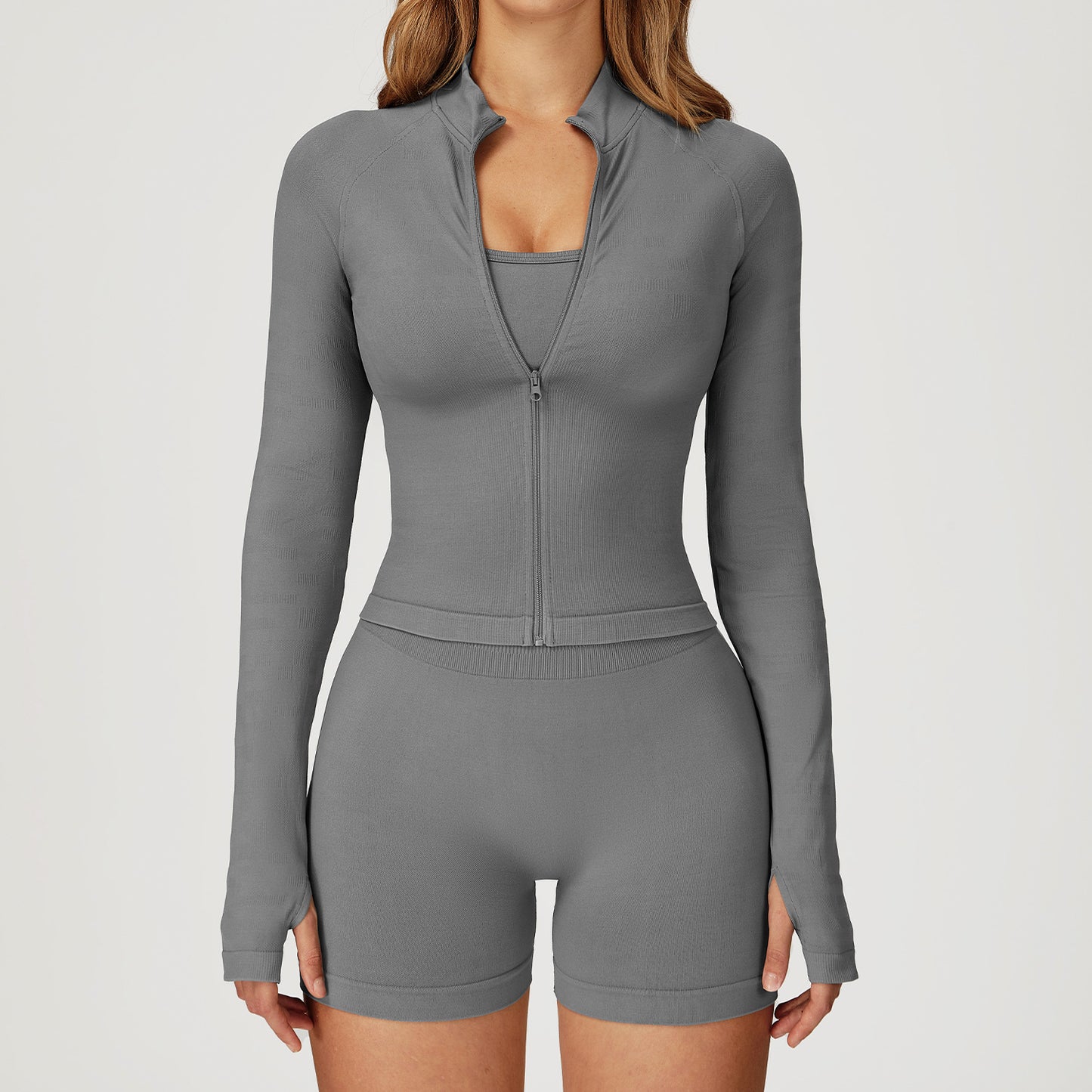Seamless Zip-Up Jacket & Shorts Set