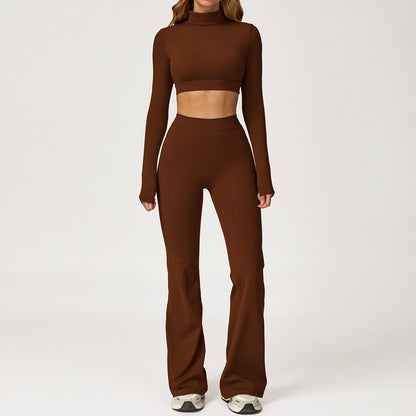 Turtleneck Long Sleeve Crop Top & Flare Leggings Set