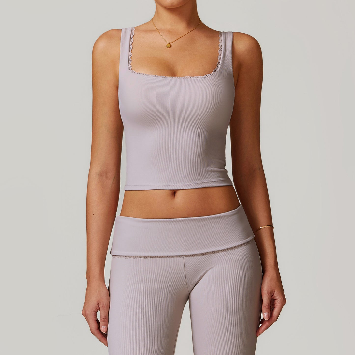 Lace-Trim Square Neck Ribbed Tank