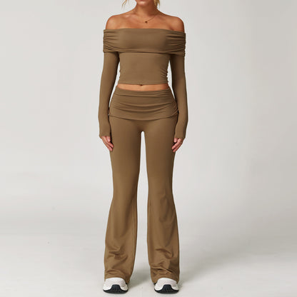 Off-Shoulder Long Sleeve Crop & Flare Pants Set