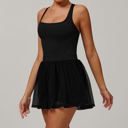 Tulle Layered Active Dress with Built-In Shorts