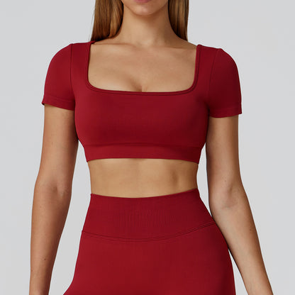 Square-Neck Short Sleeve Active Crop