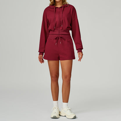 CozyFlex Cropped Hoodie & Drawstring Shorts Set
