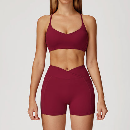 Strappy Sports Bra & Crossover Shorts Set