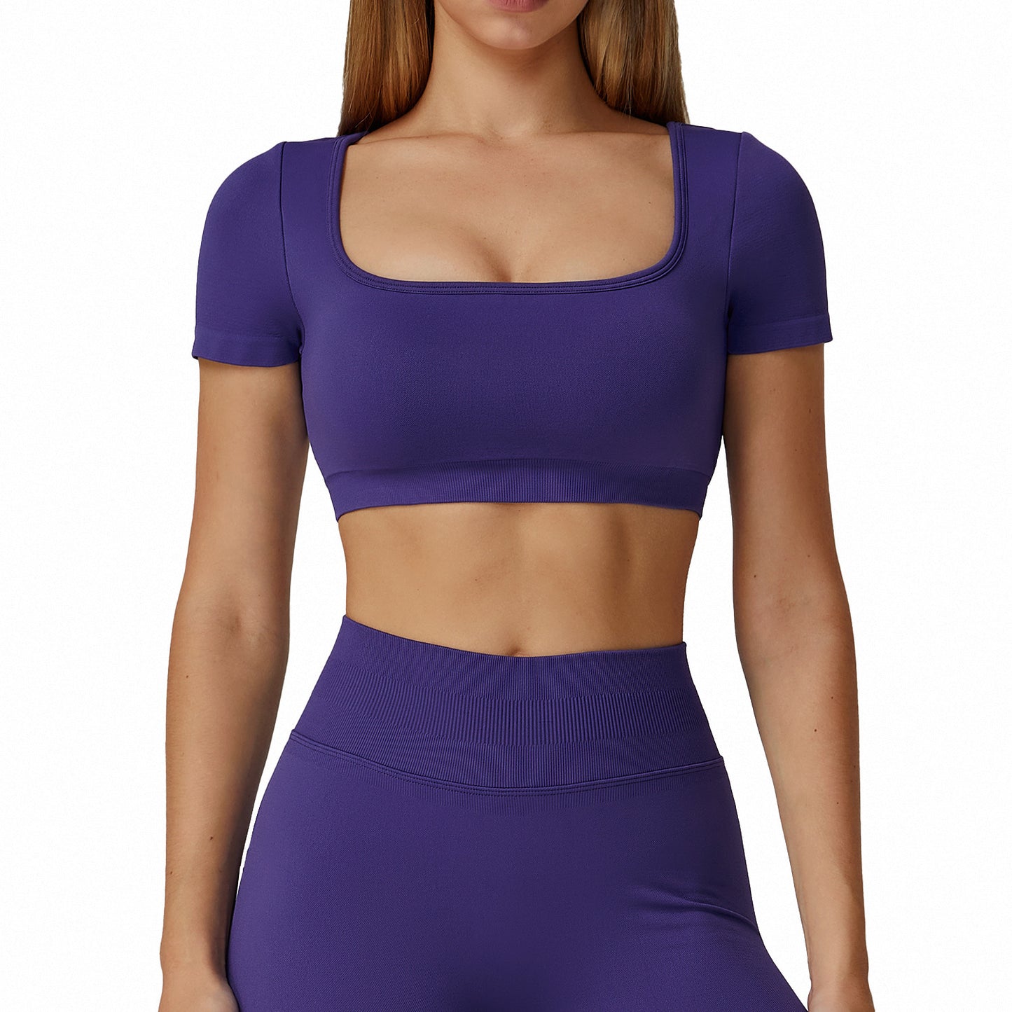 Square-Neck Short Sleeve Active Crop