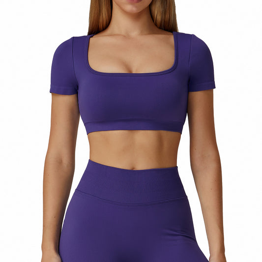 Square-Neck Short Sleeve Active Crop