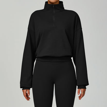High-Neck Zip Workout Pullover