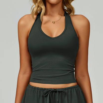V-Neck Strappy Workout Crop Top