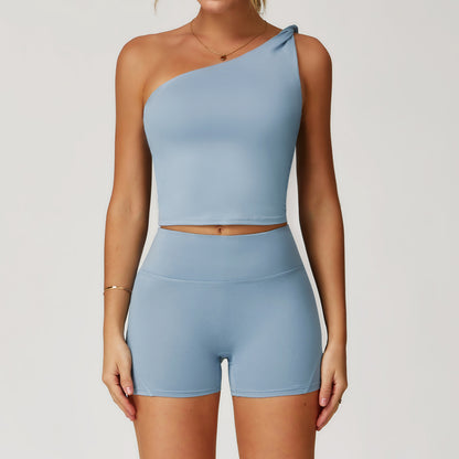 One-Shoulder Studio Crop & Shorts Set