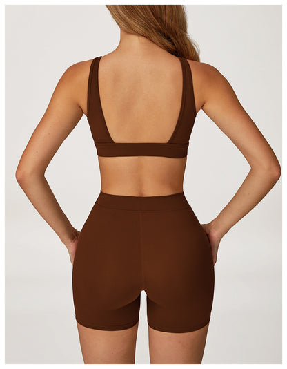 Deep V Sports Bra & High-Waist Shorts Set