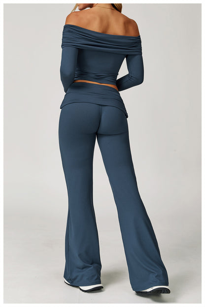 Off-Shoulder Long Sleeve Crop & Flare Pants Set