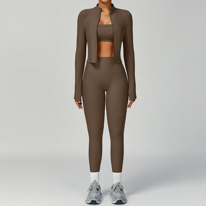 3-Piece Zip Jacket, Sports Bra & High-Waist Legging Set