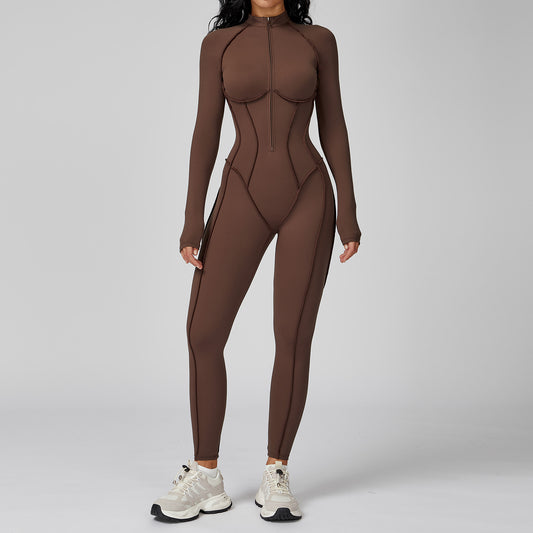 Sculpt Zip-Front Long Sleeve Workout Jumpsuit