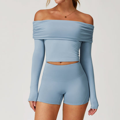 Off-Shoulder Long Sleeve Crop & Shorts Set