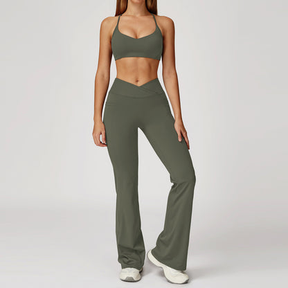 Strappy Sports Bra & Crossover Flare Leggings Set