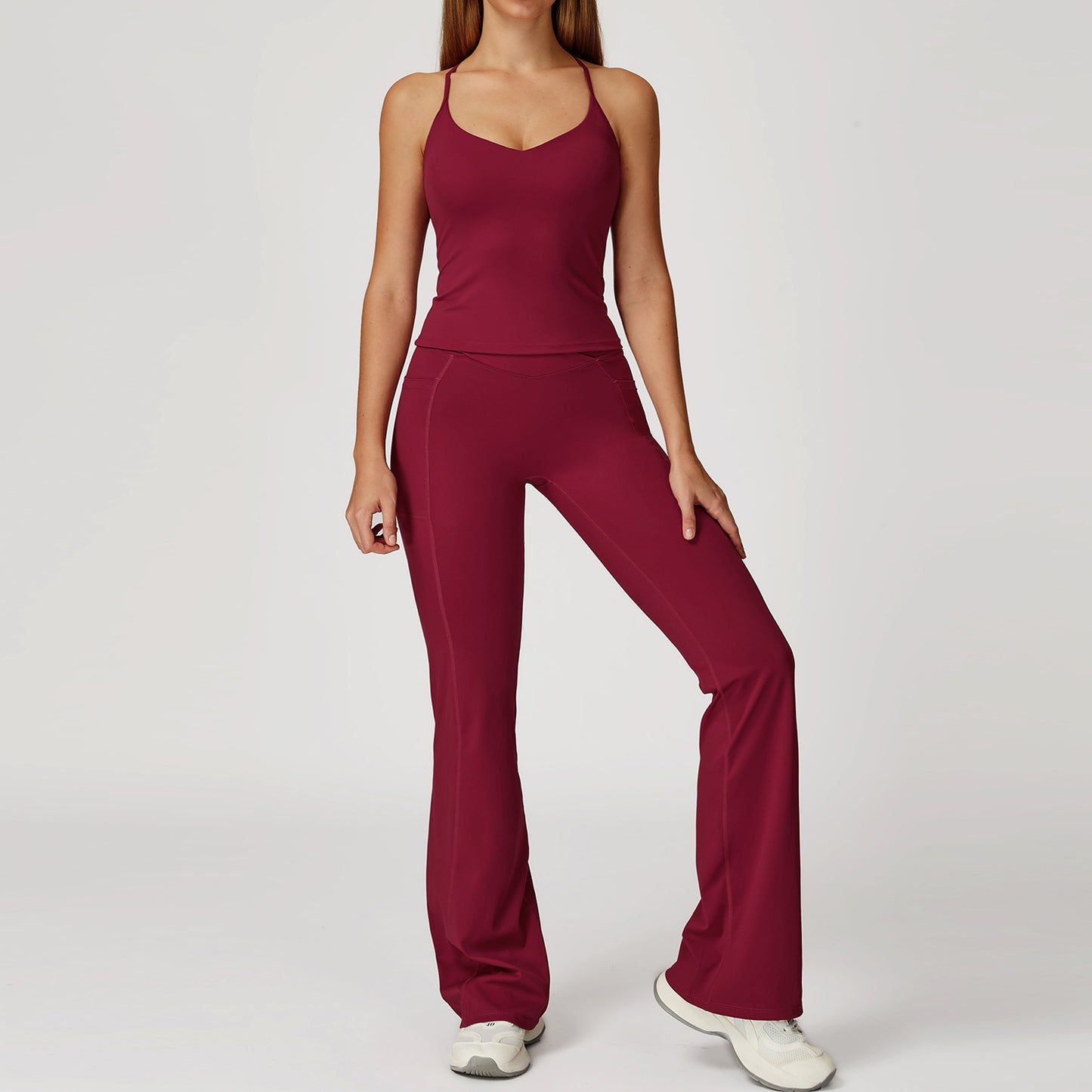 Strappy Tank & Crossover Flare Leggings Set