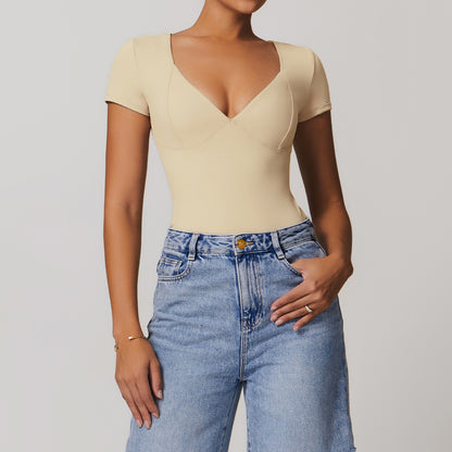 V-Neck Short Sleeve Performance Bodysuit