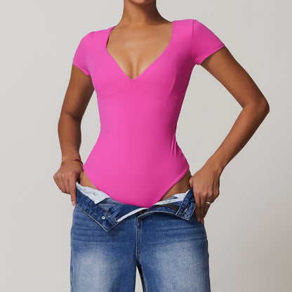 V-Neck Short Sleeve Performance Bodysuit