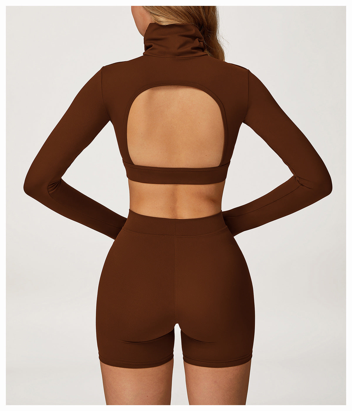 Turtleneck Long Sleeve Crop Top & High-Waist Shorts Set