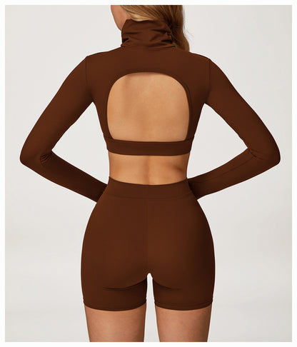 Turtleneck Long Sleeve Crop Top & High-Waist Shorts Set