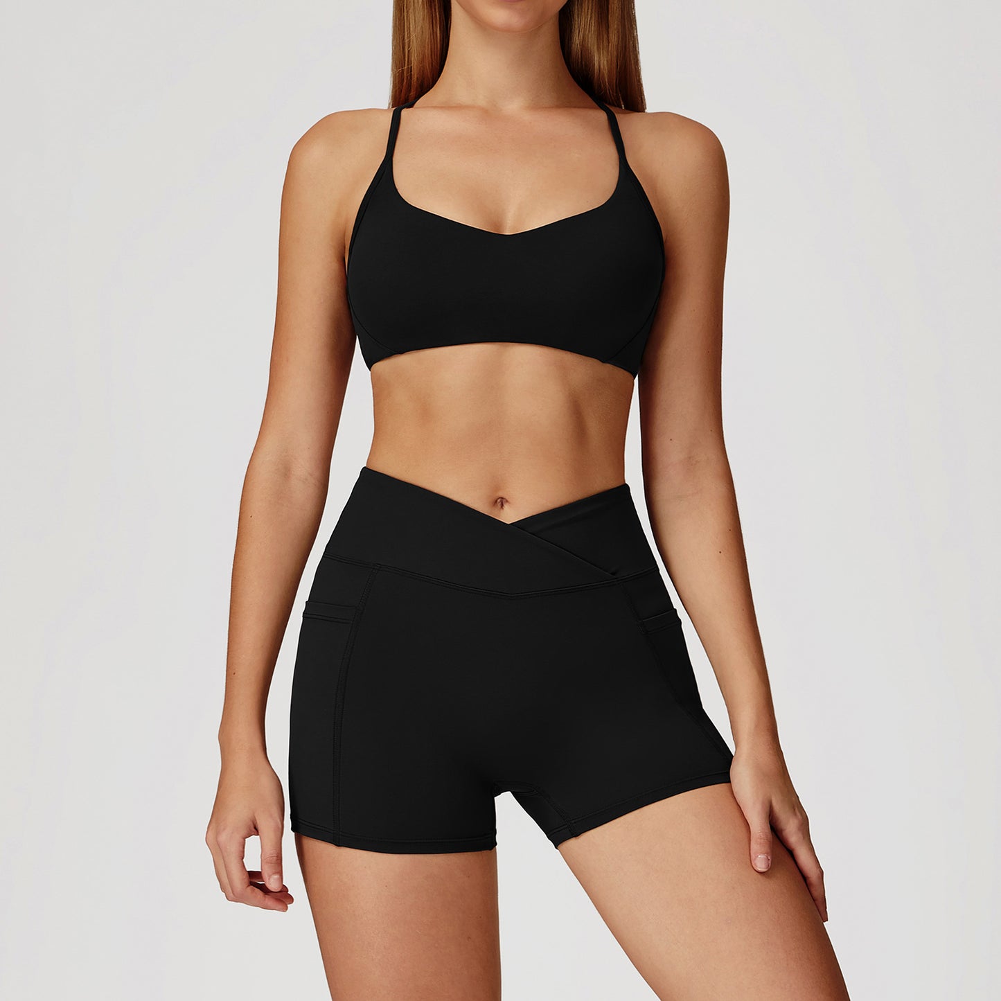 Strappy Sports Bra & Crossover Shorts Set