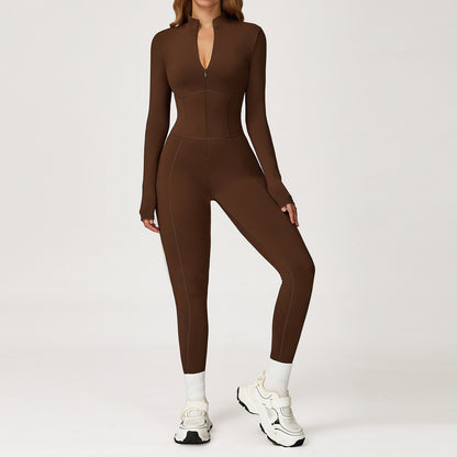 Zip Front Long Sleeve Active Jumpsuit
