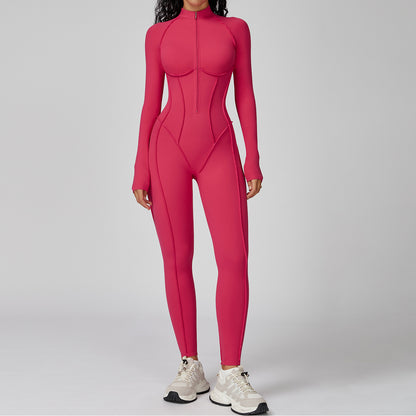 Sculpt Zip-Front Long Sleeve Workout Jumpsuit
