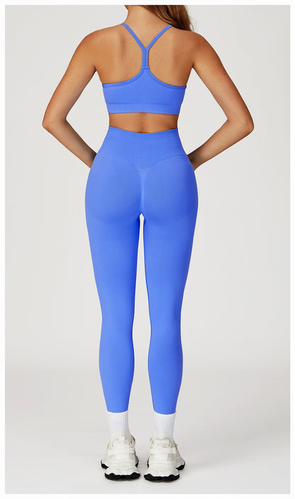 Seamless Strappy Sports Bra & High-Waist Leggings Set